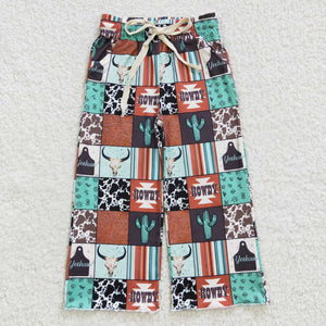 Highland Cow Aztec Plaid Girls Long Pants