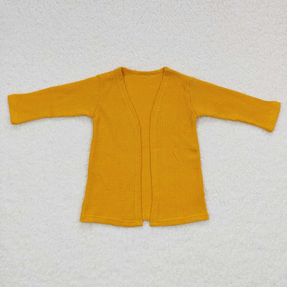 Solid Yellow Kids Waffle Cardigan