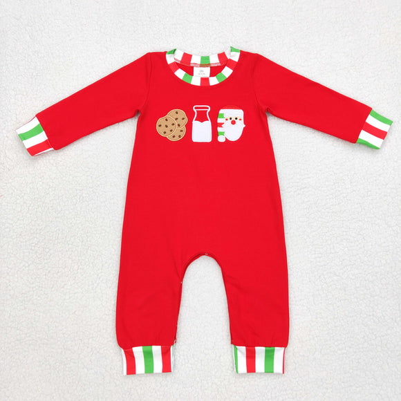 Cookie Milk Santa Plaid Red Boys Christmas Romper