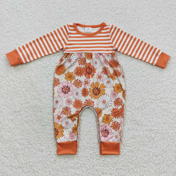 Floral Orange Stripe Girls Fall Romper