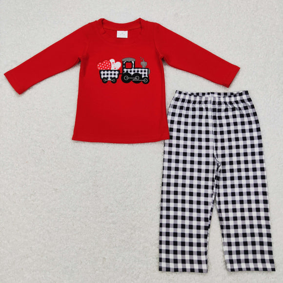 Heart Tractor Black Plaid Red Boys Valentine Outfits