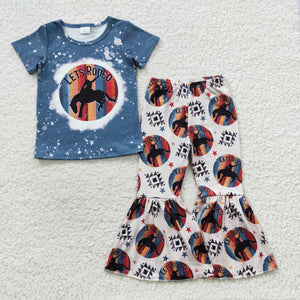 Rodeo Aztec Navy Girls Short Sleeve+Trousers Sets