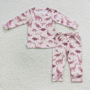 Dinosaur Pink Girls Christmas Pajamas