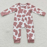 Pink Cow Print White Girls Fall Romper