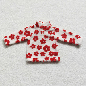 Red Floral White Kids Pullover Plush Coat