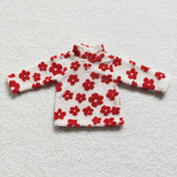 Red Floral White Kids Pullover Plush Coat