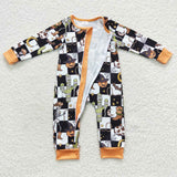 Pumpkin Cactus Plaid Boys Halloween Romper