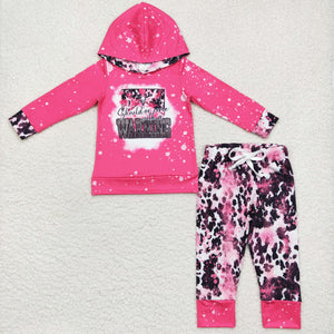 Warning Cowhide Hot Pink Girls Fall Hoodie Sets