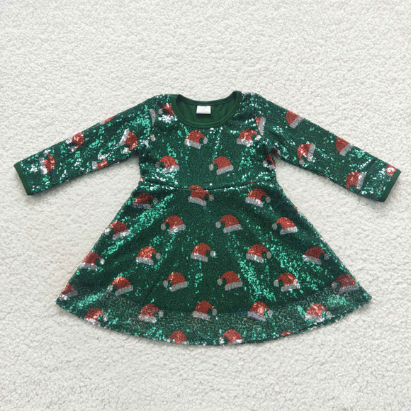 Santa Hat Sequins Green Girls Christmas Dress