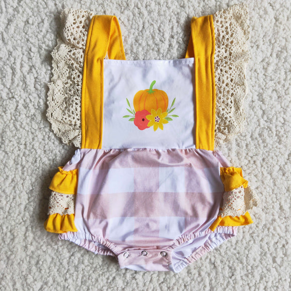 Promotional Pumpkin Pink Plaid Girls Summer Romper