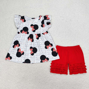 Promotional Cartoon White Red Girls Shorts Sets