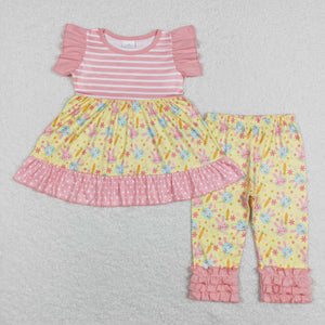 Bunny Carrot Pink Ruffles Yellow Girls Easter Outfits