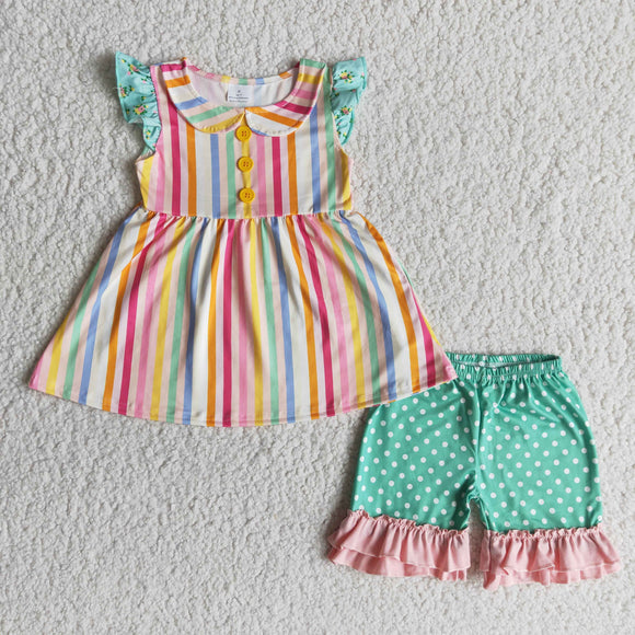 Promotional Colorful Stripe Girls Shorts Sets