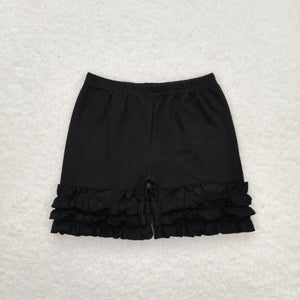 Black Ruffles Girls Plain Shorts