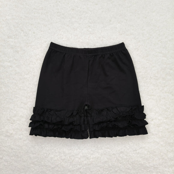 Black Ruffles Girls Plain Shorts