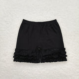 Black Ruffles Girls Plain Shorts
