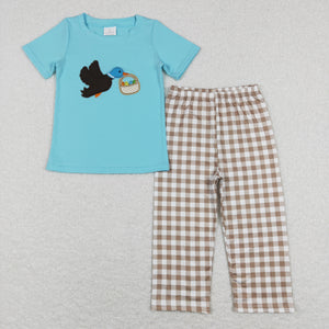 Duck Eggs Basket Plaid Blue Boys Easter Outfits