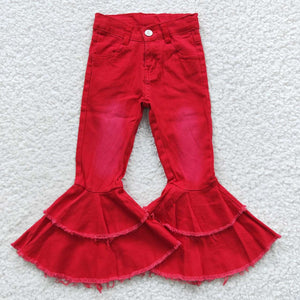 Red Bleached Flared Girls Jeans Pants