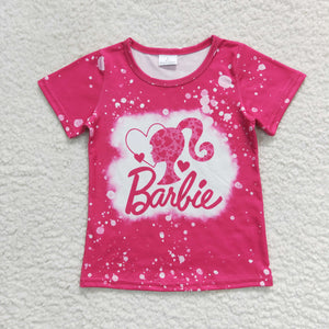 Cartoon Dolls Hot Pink Girls Short Sleeve Top