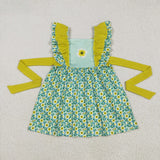 Promotional Sunflower Belt Girls Flutter Sleeve Dress