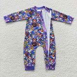 Cartoon Purple Blue Boys Fall Romper