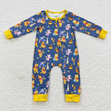 Cartoon Bear Yellow Navy Boys Fall Romper