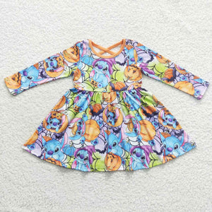 Cartoon Pumpkin Purple Orange Girls Halloween Dress