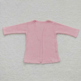 Solid Light Pink Kids Waffle Cardigan