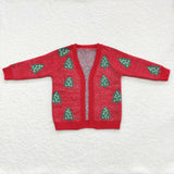 Tree Red Cardigan Sweaters Girls Christmas Top