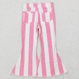 Pink White Stripe Flared Girls Jeans Pants