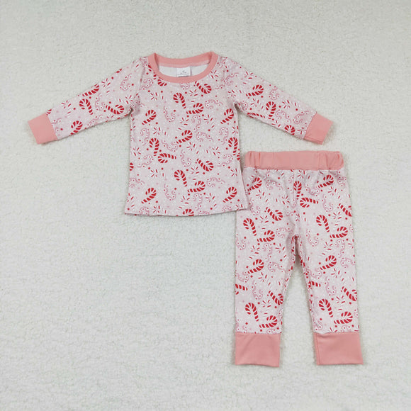 Candy Cane Pink Girls Christmas Pajamas