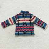 Aztec Navy Red Kids Pullover Plush Coat