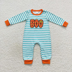 Boo Blue Stripe Orange Boys Halloween Romper