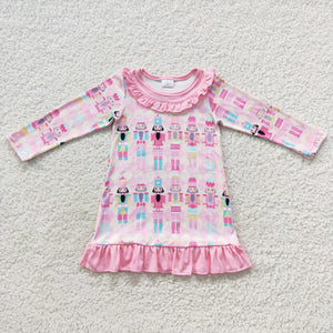 Solider Pink Ruffles Girls Christmas Dress