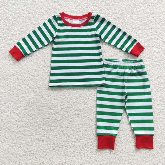 Green White Stripe Boys Christmas Pajamas