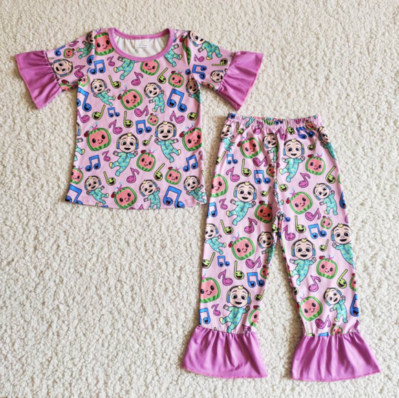 Promotional Cartoon Music Girls Short Sleeve Pajamas