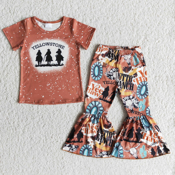 Promotional Rodeo Brown Girls Short Sleeve+Trousers Sets