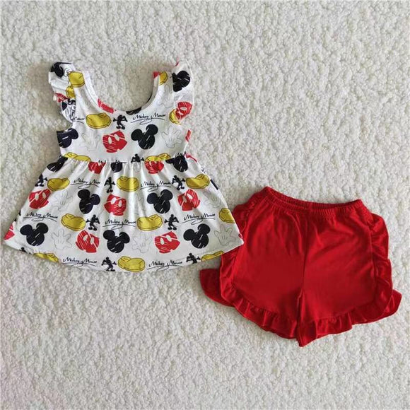 Promotional Cartoon Red White Girls Shorts Sets