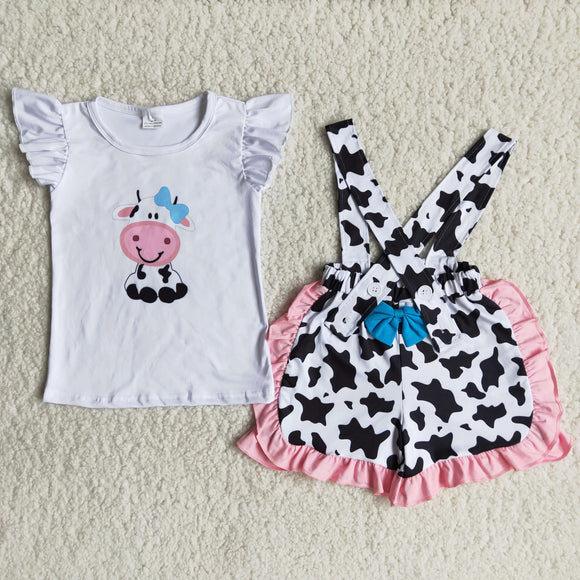 Promotional Cow Print Girls Shorts Sets