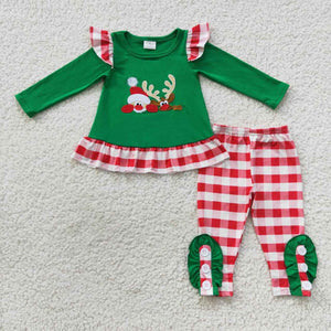 Santa Reindeer Red Plaid Green Girls Christmas Outfits