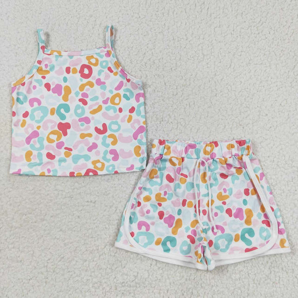Colorful Leopard Print Girls Shorts Sets