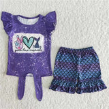 Promotional Criss-Cross Scale Purple Girls Shorts Sets