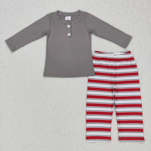 Red White Stripe Gray Boys Christmas Pajamas