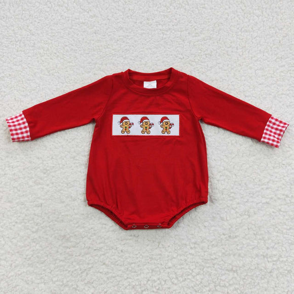 Gingerbread Red Plaid Boys Christmas Romper