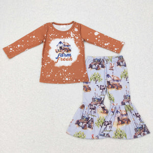 Farm Fresh Brown Girls Long Sleeve+Trousers Sets