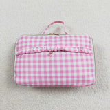 Pink White Plaid Insulated Lunch Bag