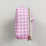 Pink White Plaid Insulated Lunch Bag