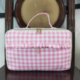 Pink White Plaid Insulated Lunch Bag