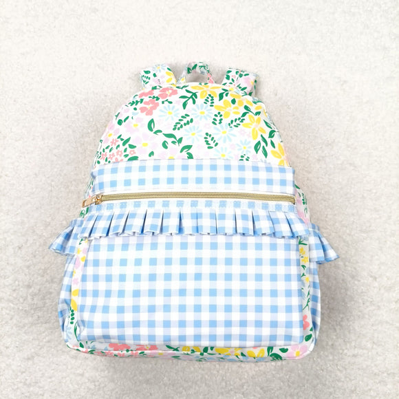 Floral Blue Plaid Ruffles Off-white Backpack