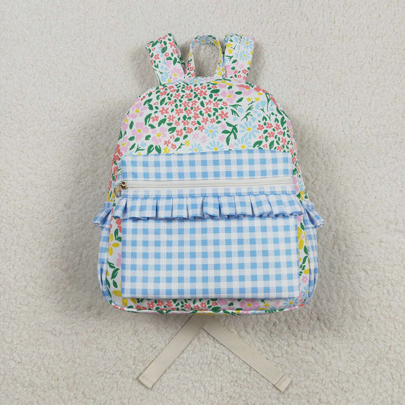 Floral Blue Plaid Ruffles Off-white Backpack